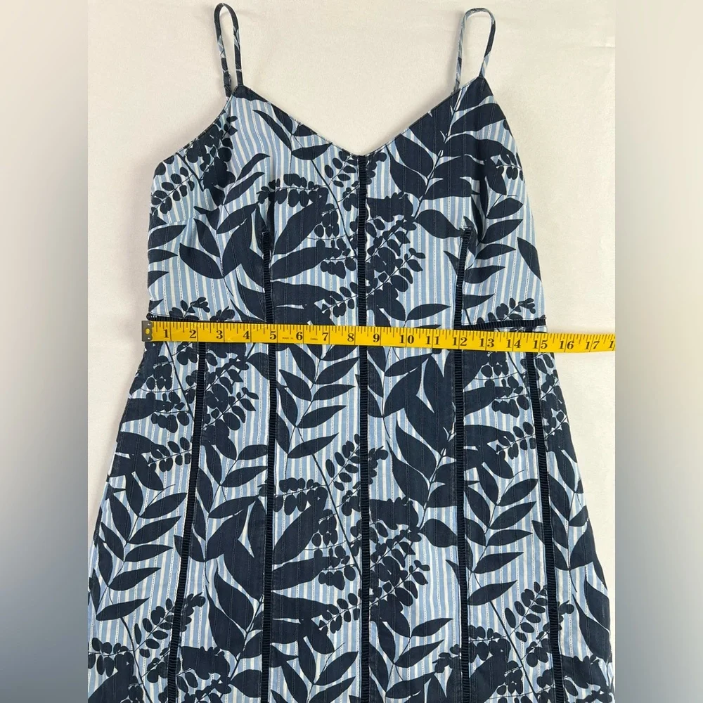 Banana Republic Cotton Sheath Blue & White Stripe with Leaves Pattern Sundress - Picture 10 of 16